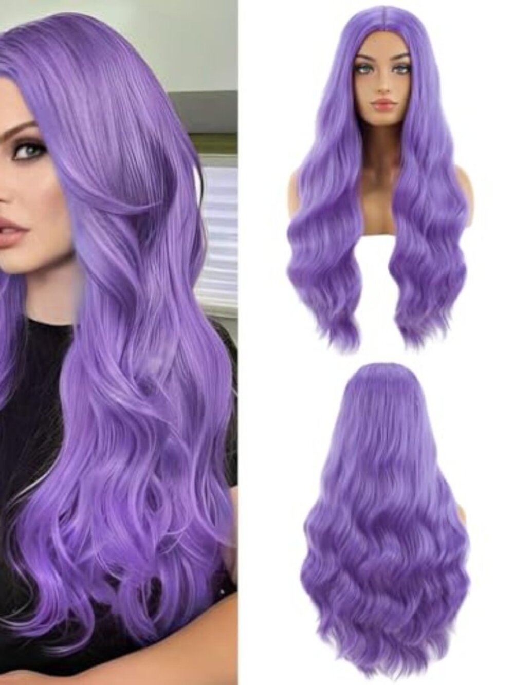 Purple‎ Wig for Women Long Wavy Wig Purple Long Curly Wigs Lavender Synthetic